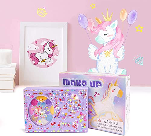 Tomons Maquillaje para niñas, Lavable, Real, Seguridad Probada, maletin Maquillaje niñas con Pinceles, Espejos y Pegatinas de Gemas, Juguetes para niñas de 3 -6, 7-8, 9 - 12 años, Morada