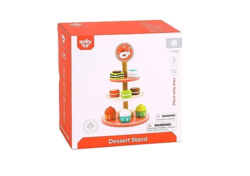 Tooky Toy Bandeja de Postres de 3 Pisos Juguete De Madera Colorido Juego de Pastelería de 11 Piezas de Deliciosas y Atractivas Masas y Postres Enriqueciendo la Creatividad y Motricidad Fina