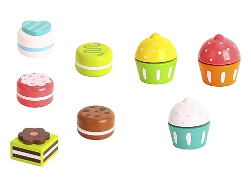 Tooky Toy Bandeja de Postres de 3 Pisos Juguete De Madera Colorido Juego de Pastelería de 11 Piezas de Deliciosas y Atractivas Masas y Postres Enriqueciendo la Creatividad y Motricidad Fina