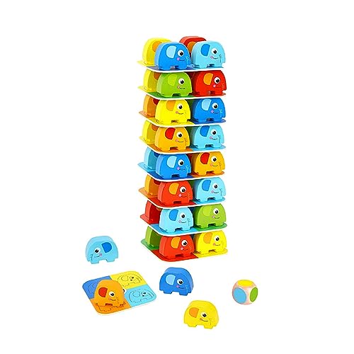 Tooky Toy Torre de Elefantes Divertido Juego de Habilidad Para Construir Y Mantener la Concentración de Madera Colorido Actividades Creativas Para Niños y Niñas +36 Meses