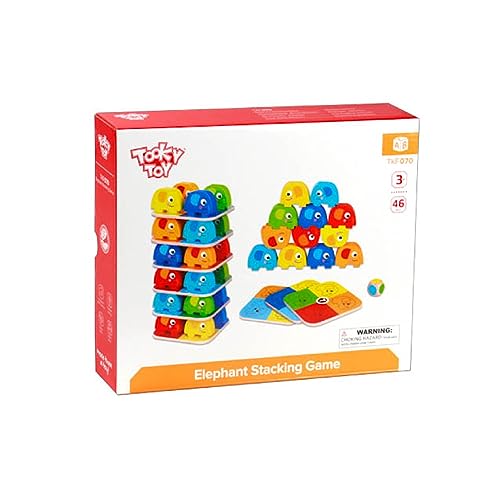 Tooky Toy Torre de Elefantes Divertido Juego de Habilidad Para Construir Y Mantener la Concentración de Madera Colorido Actividades Creativas Para Niños y Niñas +36 Meses