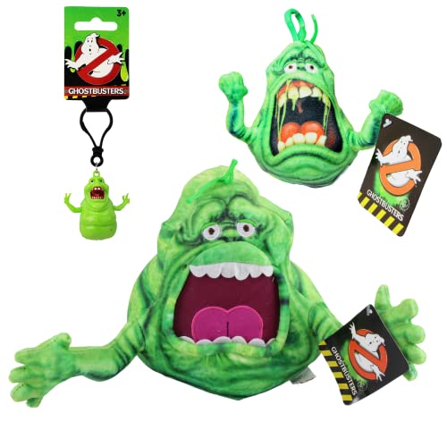 Toptoys2u Bargain Bundles Ghostbusters Slimer - Peluche Grande de 8", Clip para Bolsa de Peluche/Clip para Llaves y Clip para Llaves de plástico de 5" - Set de Regalo de 3 Piezas Talla única