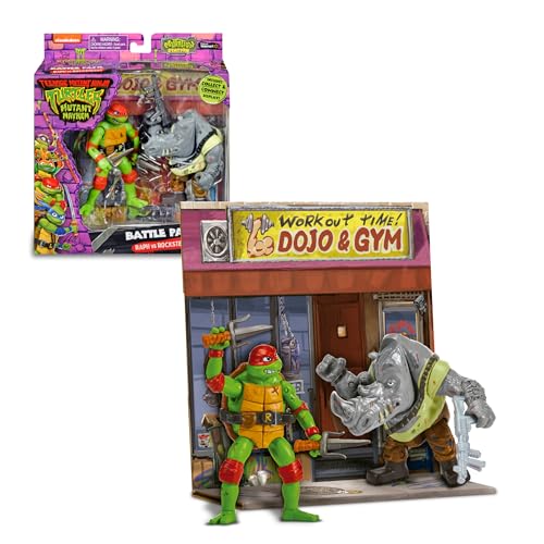 TORTUGAS NINJA - Raphael Vs. Rocksteady Movie Face Off 2 Pack, Figuras de Acción Articuladas 12 cm, Personajes de la Película Caos Mutante con Accesorios de Combate, para niños y niñas Desde 4 Años