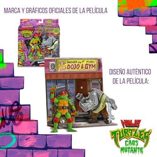 TORTUGAS NINJA - Raphael Vs. Rocksteady Movie Face Off 2 Pack, Figuras de Acción Articuladas 12 cm, Personajes de la Película Caos Mutante con Accesorios de Combate, para niños y niñas Desde 4 Años