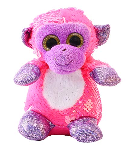 TOYLAND® 13cm Pink & Matte Pink Monkey Soft Toy con Lentejuelas Reveal Lentejuelas Reversibles