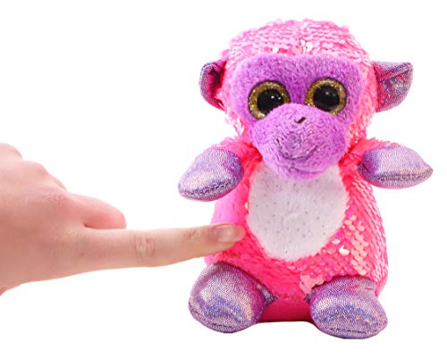 TOYLAND® 13cm Pink & Matte Pink Monkey Soft Toy con Lentejuelas Reveal Lentejuelas Reversibles