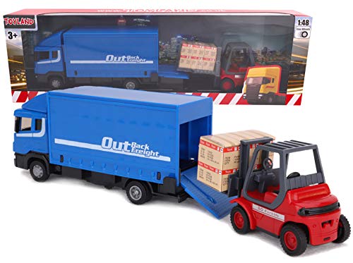 Toyland® - Juego de vehículos Metal Load and Go - Camión de Carga Scania con Carretilla elevadora y Paleta - Juguetes para vehículos de Transporte - Juguetes para niños (Azul)