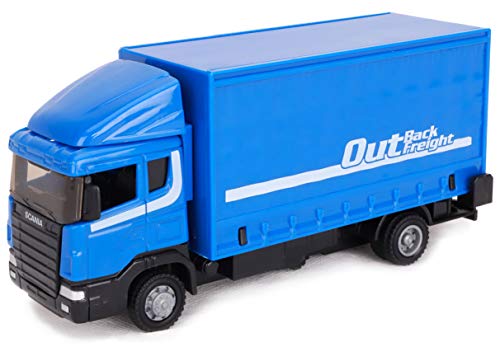 Toyland® - Juego de vehículos Metal Load and Go - Camión de Carga Scania con Carretilla elevadora y Paleta - Juguetes para vehículos de Transporte - Juguetes para niños (Azul)