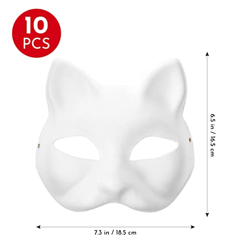 Toyvian 10 máscaras de gato para colorear, máscaras de animales para manualidades, semimáscaras blancas para mascarada, Halloween, niños, cosplay, disfraz, regalos para invitados