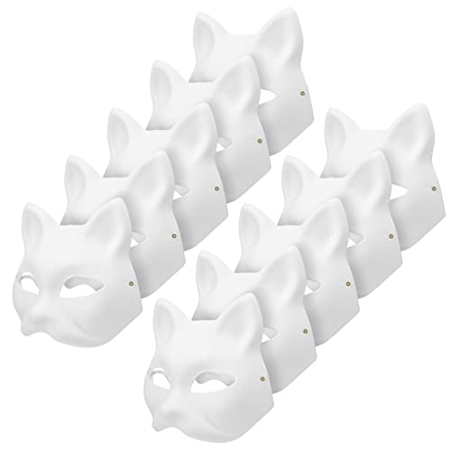 Toyvian 10 máscaras de gato para colorear, máscaras de animales para manualidades, semimáscaras blancas para mascarada, Halloween, niños, cosplay, disfraz, regalos para invitados