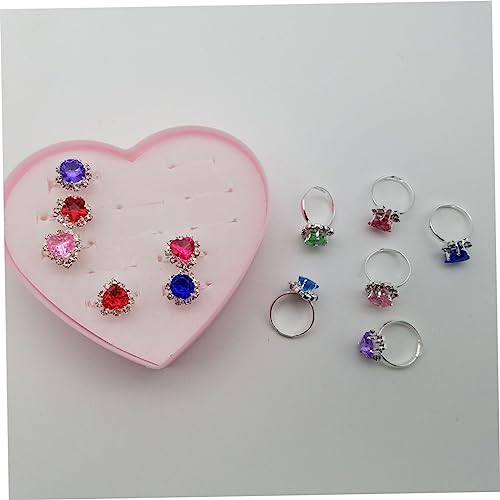 Toyvian 12 Uds Anillos Para Niños En Caja Anillo De Cristal Anillo Para Niños Conjunto De Anillos Para Niños Con Caja En Forma De Corazón Conjunto De Anillos De Diamantes Para Niños