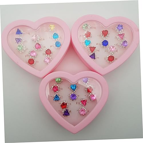 Toyvian 12 Uds Anillos Para Niños En Caja Anillo De Cristal Anillo Para Niños Conjunto De Anillos Para Niños Con Caja En Forma De Corazón Conjunto De Anillos De Diamantes Para Niños