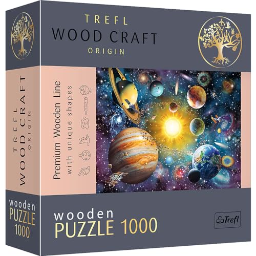 Trefl 1000 Elementos, Wood Craft, Formas Irregulares, 100 Figuras, Puzzle Moderno Premium, DIY, para Adultos y Niños a Partir de 12 años, Color Madera: Viaje por el Sistema Solar (20177)