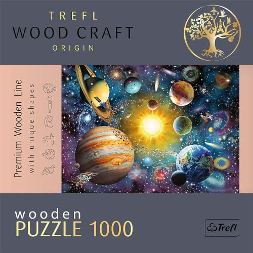 Trefl 1000 Elementos, Wood Craft, Formas Irregulares, 100 Figuras, Puzzle Moderno Premium, DIY, para Adultos y Niños a Partir de 12 años, Color Madera: Viaje por el Sistema Solar (20177)