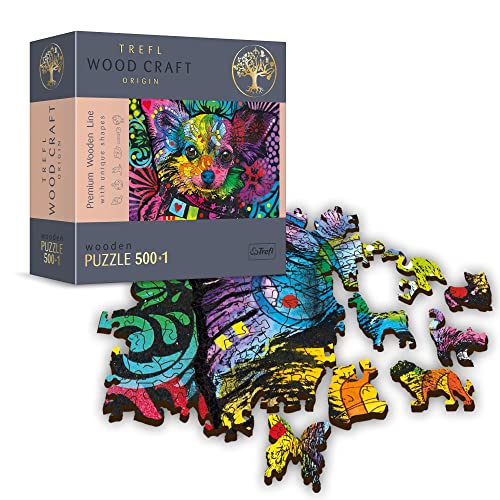 Trefl 500 + 1 Elementos, Wood Craft, Formas Irregulares, 50 Figuras De Animales, Rompecabezas Moderno Premium, DIY, para Adultos Y Niños A Partir De 12 Años Puzzle de Madera, Color Cachorro Colorido