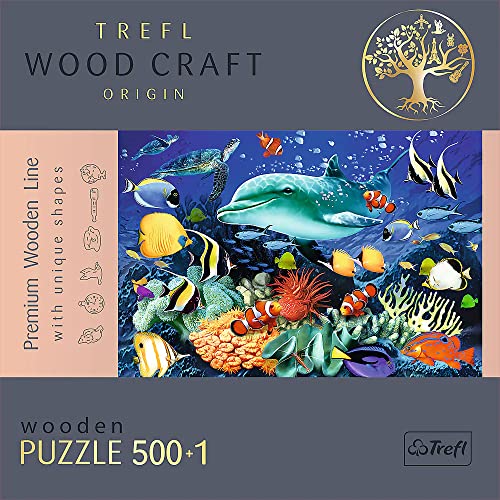 Trefl 500 + 1 Elementos, Wood Craft, Formas Irregulares, 50 Figuras Náuticas, Premium Moderno, DIY, para Adultos Y Niños A Partir De 12 Años Puzzle de Madera, Color Vida Marina