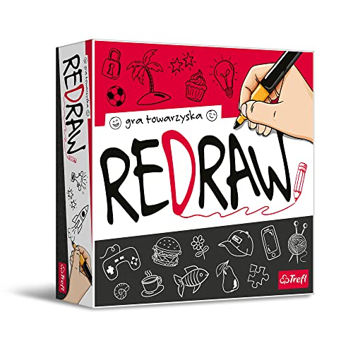 Trefl - Redraw - Juego de Mesa dinámico, adivinar dichos, redibujar Dibujos de Otros Jugadores, Convertirse en Artistas, Juego para Adultos y niños de 10 años en adelante