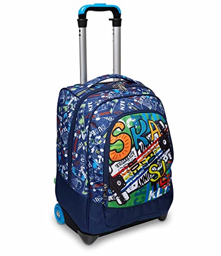 Trolley Scuola Big SJ GANG FANTABULOUS, Blu - 2 Zaini en 1 con Crossover System - Uso Zaino con Spallacci a Scomparsa - Zaino Scuola Elementare, Trolley Scuola Elementare Bambino