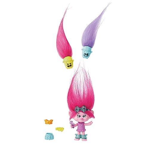 Trolls 3 Todos Juntos Hair Pops Poppy Muñeca pequeña con ropa intercambiable inspirada en la película, 3 accesorios sorpresa, juguete +3 años (Mattel HNF10)