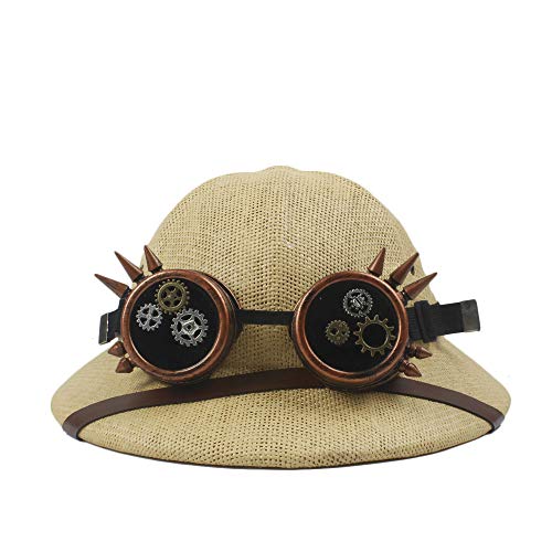 TX GIRL Steampunk vidrios del Sombrero de Paja Toquilla Casco de médula Sombreros de Sun for el ejército de Vietnam Guerra de los Hombres del Sombrero del papá navegante Sombreros del Cubo del Safari