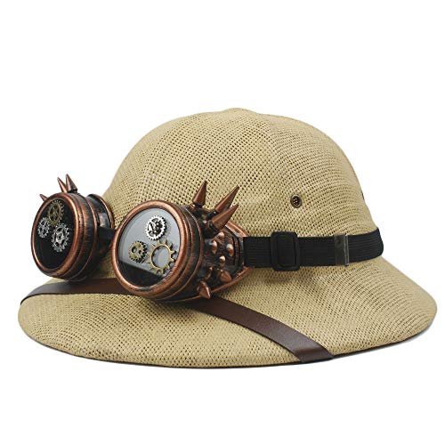 TX GIRL Steampunk vidrios del Sombrero de Paja Toquilla Casco de médula Sombreros de Sun for el ejército de Vietnam Guerra de los Hombres del Sombrero del papá navegante Sombreros del Cubo del Safari