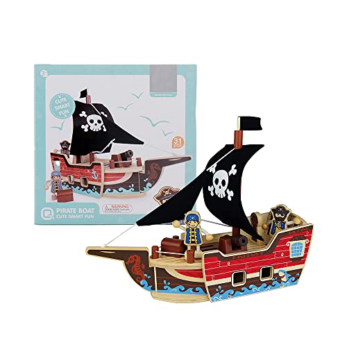 UDEAS Barco pirata de madera juguete pirata colección pirata barco pirata personajes divertidos bandera pirata calavera pirata fácil de montar juguetes para niños