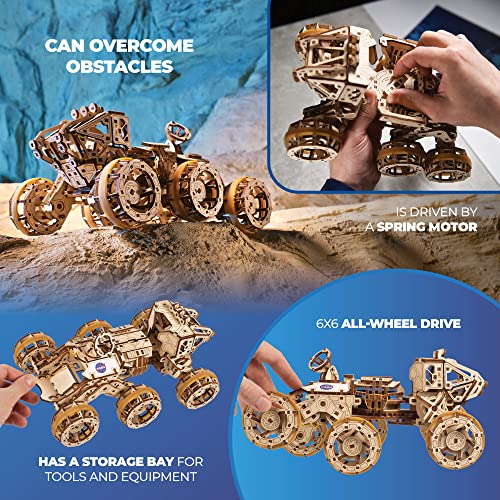 UGEARS Mars Rover Tripulado - Maqueta para Montar Adultos - Puzzle 3D de Madera con Motor de Resorte - Maqueta Coche Mars Rover con Tracción 6x6 Entusiastas del Modelismo