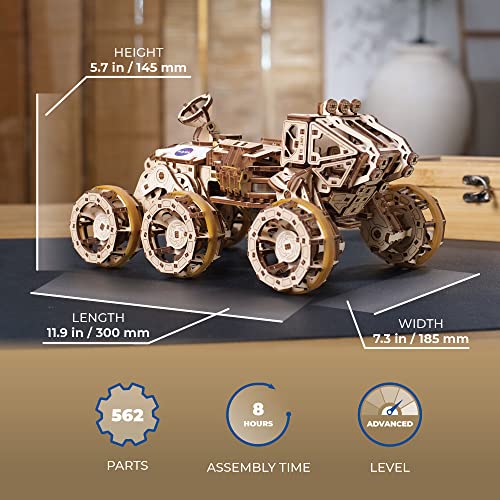 UGEARS Mars Rover Tripulado - Maqueta para Montar Adultos - Puzzle 3D de Madera con Motor de Resorte - Maqueta Coche Mars Rover con Tracción 6x6 Entusiastas del Modelismo