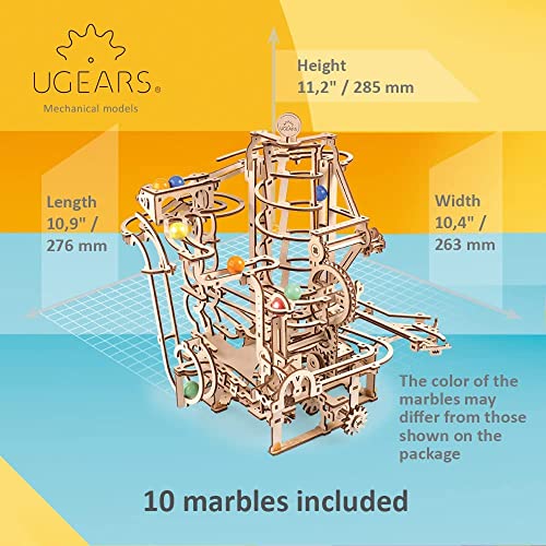 UGEARS Puzzle 3D de Circuito de Canicas - Maquetas para Montar Carreras de canicas con Elevador en Espiral - Maquetas de Madera y Puzzles 3D - Kit Marble Run - Maquetas para Construir para Adultos