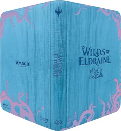 Ultra Pro - Wilds of Eldraine Premium 9 bolsillos con cremallera PRO-Binder diseño inspirado en las heces en cubierta de cuero sintético de grano de madera, almacena y protege 360 tarjetas de tamaño