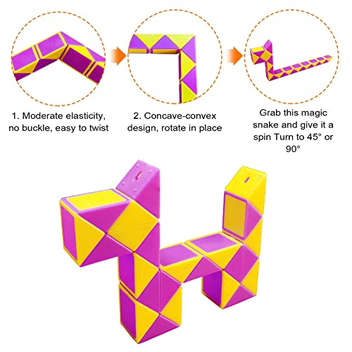 Uootach 24 Piezas Mini Serpiente Mágica, Secciones Serpiente, Mini Magic Snake Regla mágica de Juguete Plegable, Serie de Rompecabezas de Varita torcida, para niñospara Regalos de cumpleaños