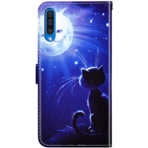 Uposao Compatible avec Samsung Galaxy A50 Funda Carcasa Libro Billetera de Cuero Piel PU,Estuche Colores Dibujo Funda Soporte Plegable Cierre Magnético Cartera Funda Flip Case Wallet,Gato blanco