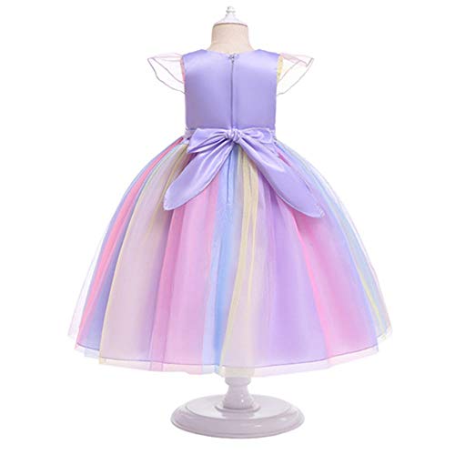 URAQT Disfraz Unicornio Niña, 3pcs Disfraz Princesa Niña con Vestidos Unicornio Niña, Diadema y Collar, Disfraz Niña para Diario o Cosplay, Disfraz Halloween Niña para Carnaval Fiesta Boda, 130cm