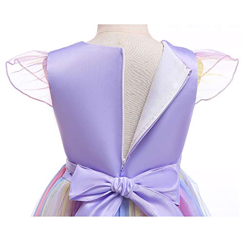 URAQT Disfraz Unicornio Niña, 3pcs Disfraz Princesa Niña con Vestidos Unicornio Niña, Diadema y Collar, Disfraz Niña para Diario o Cosplay, Disfraz Halloween Niña para Carnaval Fiesta Boda, 130cm