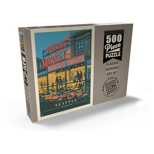 USA-Seattle, WA: Morning At The Market, Vintage Poster - Premium 500 Piezas Puzzles - Colección Especial MyPuzzle de Anderson Design Group