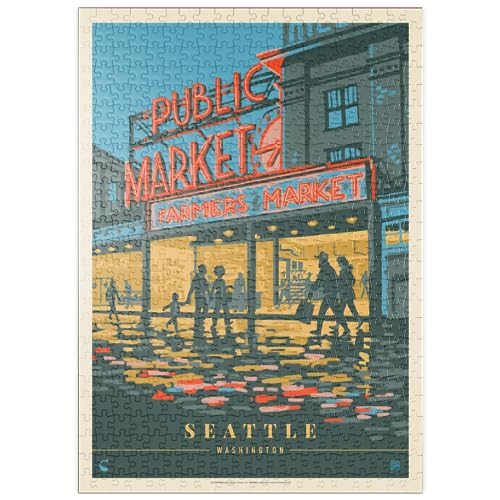 USA-Seattle, WA: Morning At The Market, Vintage Poster - Premium 500 Piezas Puzzles - Colección Especial MyPuzzle de Anderson Design Group