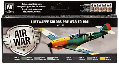 Vallejo 71165 Model Air - Colores Acrílicos, Luftwaffe Colors pre-war to 1941, 17 ml, 8 uds