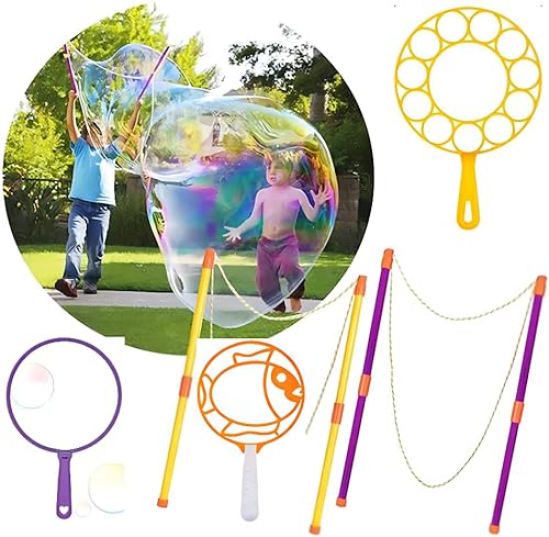 Varita de Burbujas Varita,Maquina de Burbujas,6 Piezas Kit de Varita de Burbujas,Gigantes de Jabón Burbujas,Burbujas de Jabón Kit para Actividades al Aire Libre en Verano,Burbuja Juguetes para Niños