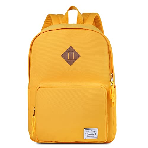 VASCHY Mochila Escolar Unisex, Mochila Escolar para Adolescentes Ultraligero Mochila Portátil de 15.6 pulgadas para Adolescentes Adultos Resistente al Agua Mochila Universidad, amarillo, Clásico