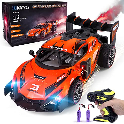 Vatos Coche Teledirigido - Coches RC de aleación 1:16 con luz de Niebla rociada, Carreras 2WD 20 km/h con 2 baterías Recargables Que brindan 50 Minutos de Tiempo de Juego para niños