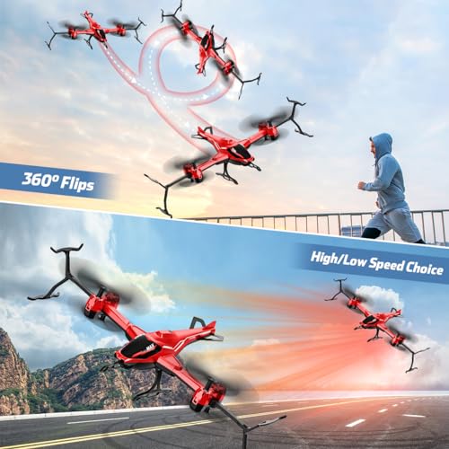 VATOS Helicóptero teledirigido 2.4G, Todo en 1 Super Función 360° Flip, Evitar Obstáculos, Despegue/Aterrizaje con Una Tecla, Avión Helicóptero RC con Luz LED Regalos de Juguete para Niños Adultos