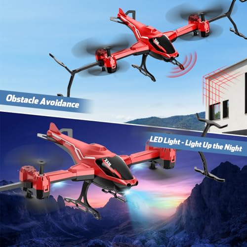 VATOS Helicóptero teledirigido 2.4G, Todo en 1 Super Función 360° Flip, Evitar Obstáculos, Despegue/Aterrizaje con Una Tecla, Avión Helicóptero RC con Luz LED Regalos de Juguete para Niños Adultos