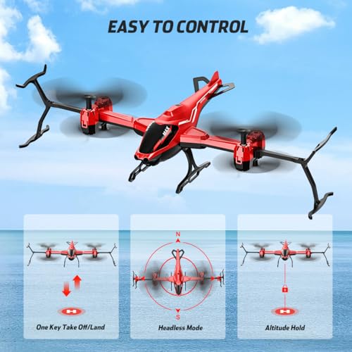 VATOS Helicóptero teledirigido 2.4G, Todo en 1 Super Función 360° Flip, Evitar Obstáculos, Despegue/Aterrizaje con Una Tecla, Avión Helicóptero RC con Luz LED Regalos de Juguete para Niños Adultos