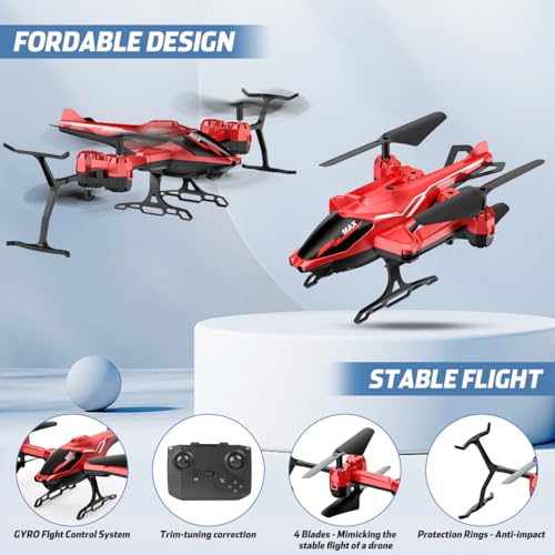 VATOS Helicóptero teledirigido 2.4G, Todo en 1 Super Función 360° Flip, Evitar Obstáculos, Despegue/Aterrizaje con Una Tecla, Avión Helicóptero RC con Luz LED Regalos de Juguete para Niños Adultos