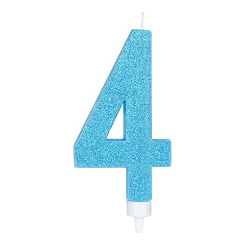 Velas grande 15,5 cm para tarta de cumpleaños número glitter - ideal para fiestas de cumpleaños, aniversarios, baby shower, fiestas, celebraciones, bodas de oro o plata - 1 unidad (4, Azul)