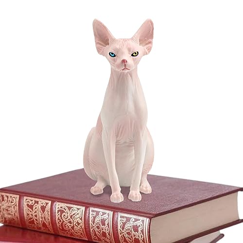 Vesone Mini Figura de Gato esfinge - Estatua de Gato sin Pelo en Miniatura Modelo Sphynx | Modelo de Gato sin Pelo en Miniatura de simulación de 3,74 * 3,54 * 1,57 Pulgadas para oficinas