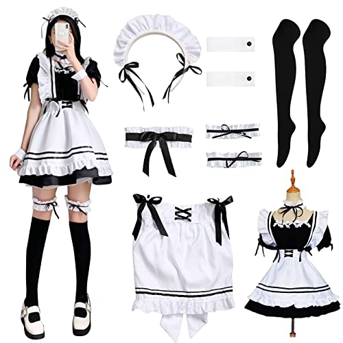 Vestido de Maid Cosplay, Trajes para Disfraz Criada Francesa, Maid Cosplay Anime, Disfraz de Sirvienta Clásica en Blanco y Negro, para Fiestas Temáticas, Carnavales y Juegos de Rol, Talla M