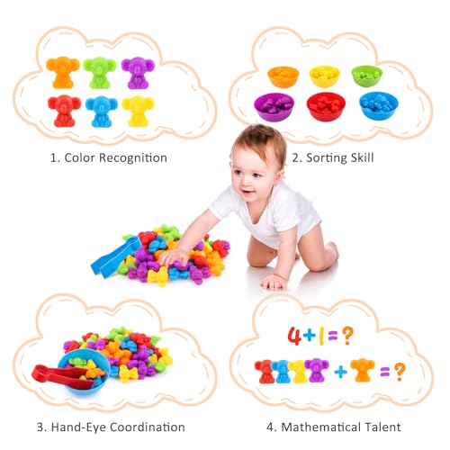 VFANDV Montessori Juguete Educativo, Juguete de Matemáticas, 58 Piezas Juego de Combinación de Color con Cuenco y Pinzas Apilables Juguete, Motricidad Juguetes Educativos para 3 4 5 Años Niños Chicas