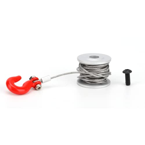 VGEBY 25T Servo Winch Roller, Aleación de Aluminio RC 25T Servo Winch Drum Trailer Hook RC Crawler Winch Actualización Accesorios Plata + Rojo(Plata + Rojo)