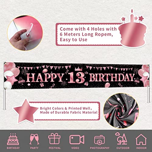 VICSOM Banner 13th Birthday, Decoración 13th Birthday Girl, 13th Birthday Banner Rose Gold, Sign 13th Birthday, 13th Birthday Decoration for 13th Birthday Girls Party Decoration